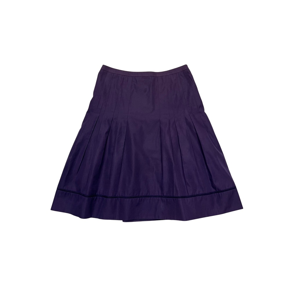 Akris Punto Purple Pleated Luxury 100% Cotton Swiss Made A-Line Skirt Size US 6